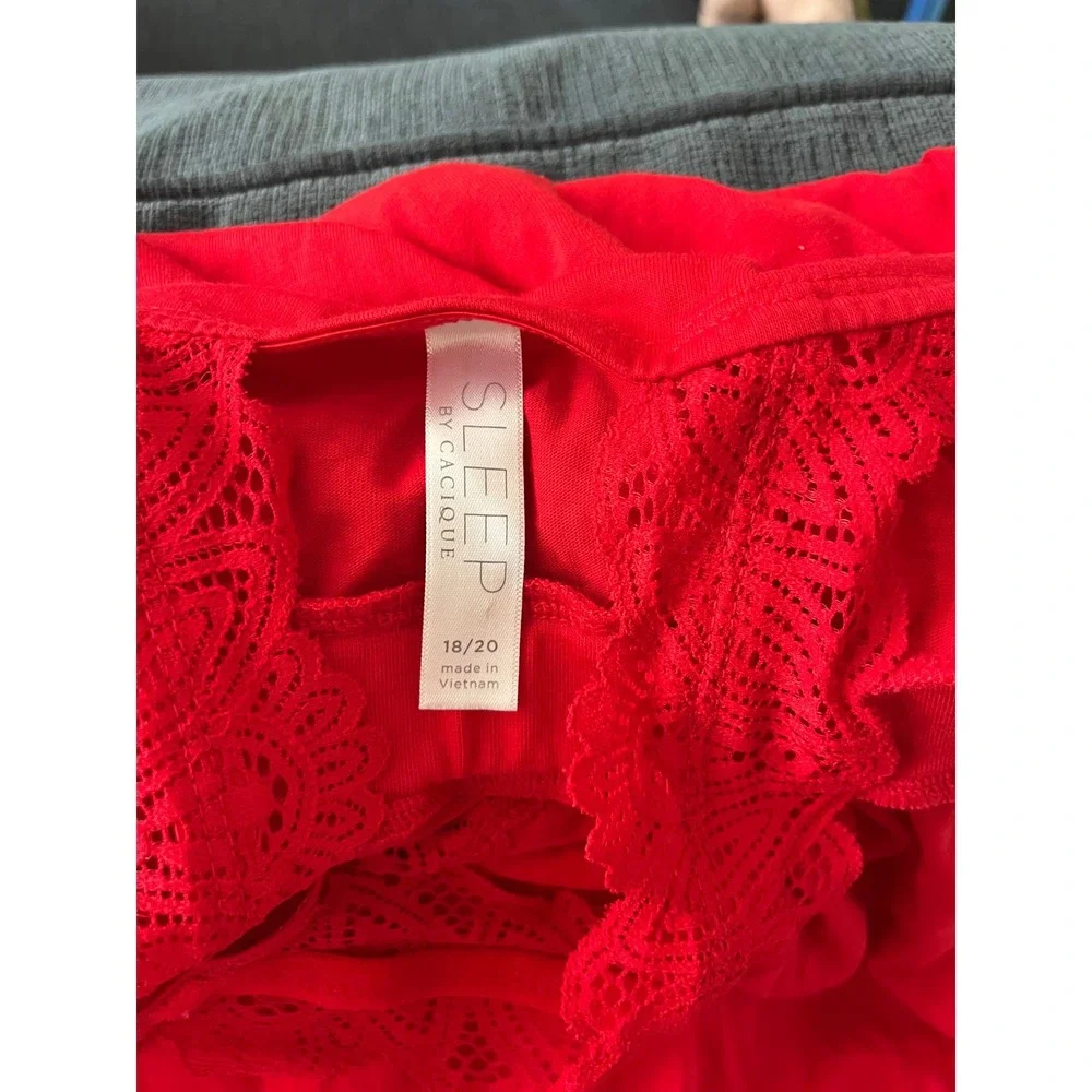 Cacique Sleep Red Lace Trim Chemise Nightgown Plus Size 18/20 Racerback Lingerie